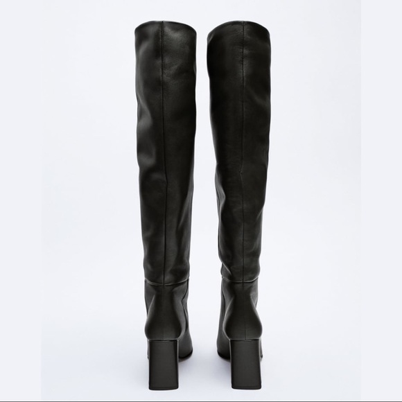 ZARA HEELED LEATHER KNEE HIGH BOOTS - Picture 2 of 7